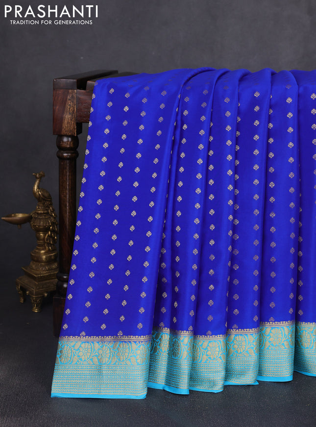 Pure mysore silk saree royal blue and light blue with allover zari woven buttas and zari woven border