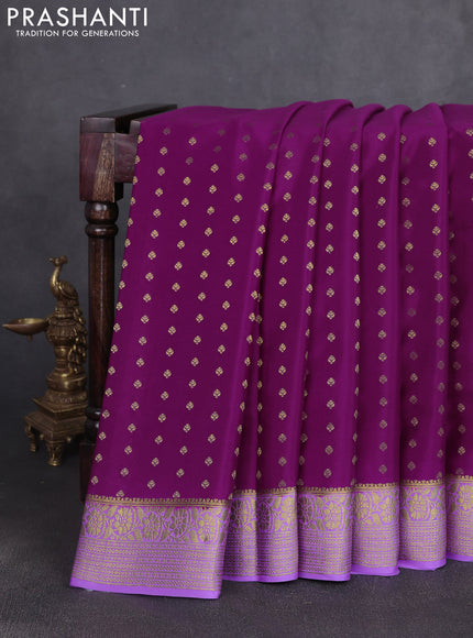 Pure mysore silk saree purple and lavender with allover zari woven buttas and zari woven border