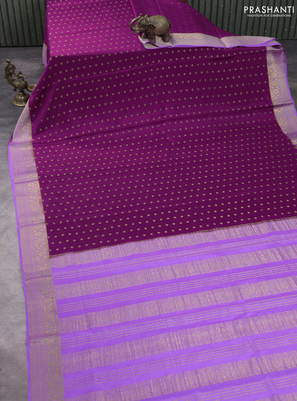 Pure mysore silk saree purple and lavender with allover zari woven buttas and zari woven border
