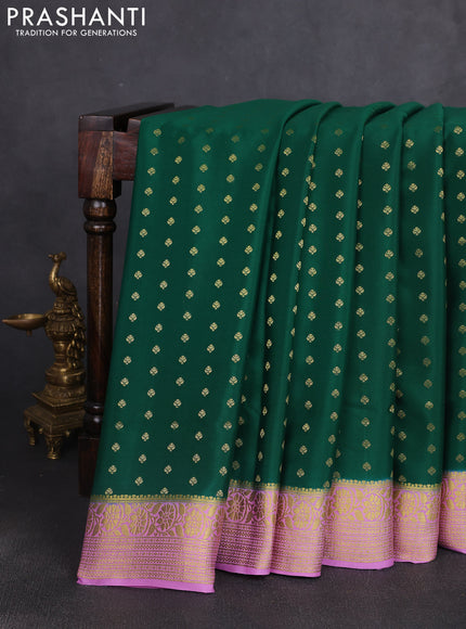 Pure mysore silk saree bottle green and mild lavender with allover zari woven buttas and zari woven border
