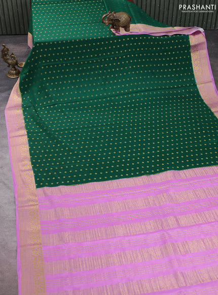 Pure mysore silk saree bottle green and mild lavender with allover zari woven buttas and zari woven border