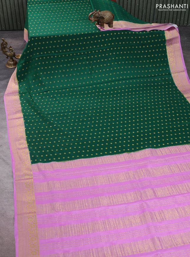 Pure mysore silk saree bottle green and mild lavender with allover zari woven buttas and zari woven border