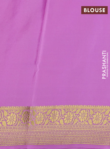 Pure mysore silk saree bottle green and mild lavender with allover zari woven buttas and zari woven border