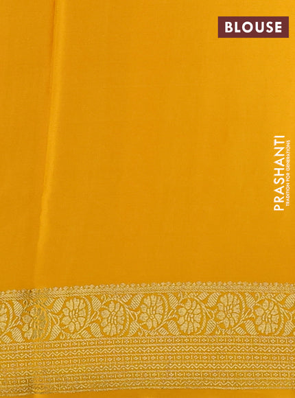 Pure mysore silk saree mauve pink and mango yellow with allover zari woven buttas and zari woven border