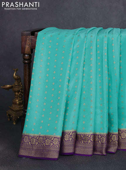 Pure mysore silk saree teal blue and violet with allover zari woven buttas and zari woven border