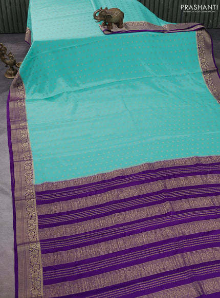 Pure mysore silk saree teal blue and violet with allover zari woven buttas and zari woven border