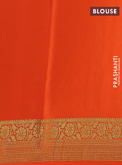 Pure mysore silk saree mehendi green and orange with allover zari woven buttas and zari woven border