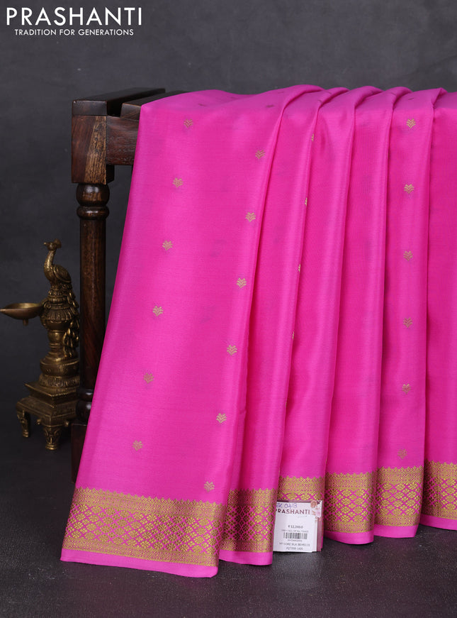 Pure mysore silk saree pink with allover zari woven buttas and zari woven border