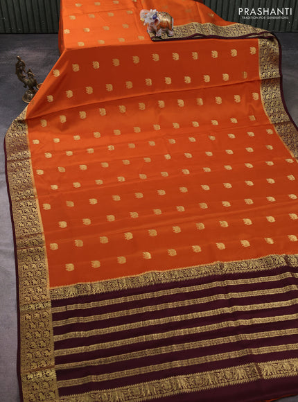 Pure mysore silk saree rustic orange and coffee brown with allover elephant zari woven buttas and zari woven border