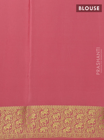Pure mysore silk saree wine shade and peach shade with allover elephant zari woven buttas and zari woven border