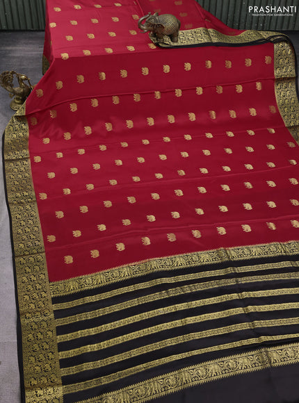 Pure mysore silk saree red and deep coffee brown with allover elephant zari woven buttas and zari woven border