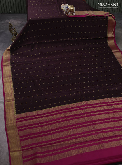 Pure mysore silk saree coffee brown and dark pink with allover zari woven buttas and zari woven border