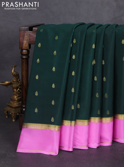 Pure mysore silk saree bottle green and light pink with allover zari woven buttas and rettapet zari woven border