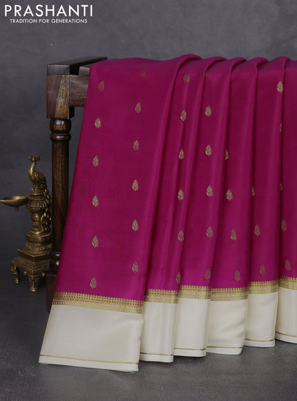 Pure mysore silk saree dark pink and cream with allover zari woven buttas and rettapet zari woven border