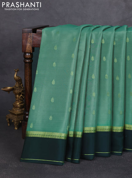 Pure mysore silk saree pastel green and bottle green with zari woven buttas and rettapet zari woven border