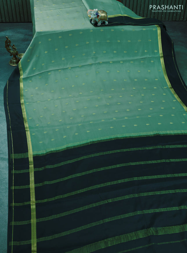 Pure mysore silk saree pastel green and bottle green with zari woven buttas and rettapet zari woven border