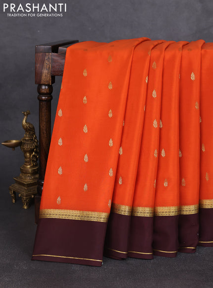 Pure mysore silk saree rustic orange and coffee brown with zari woven buttas and rettapet zari woven border