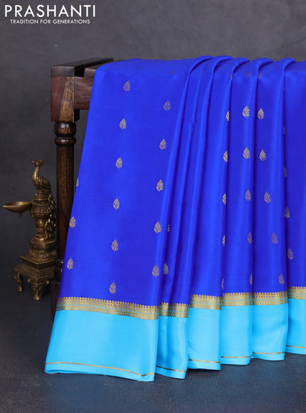 Pure mysore silk saree royal blue and light blue with zari woven buttas and rettapet zari woven border