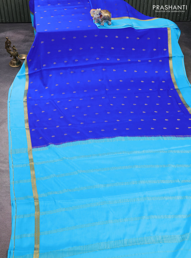 Pure mysore silk saree royal blue and light blue with zari woven buttas and rettapet zari woven border