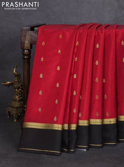 Pure mysore silk saree red and black with zari woven buttas and rettapet zari woven border