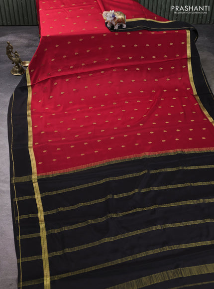 Pure mysore silk saree red and black with zari woven buttas and rettapet zari woven border