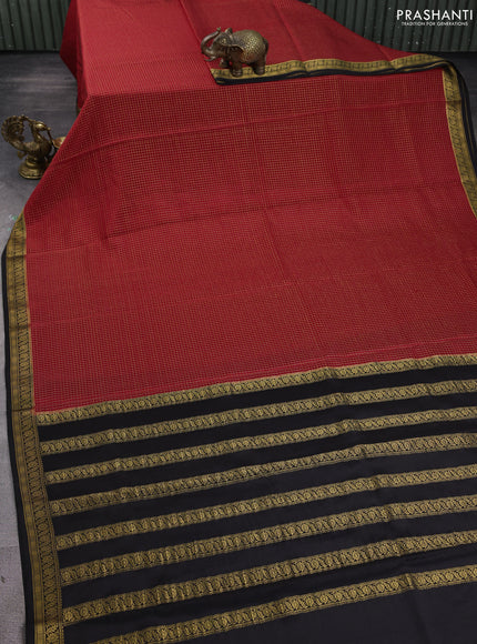 Pure mysore silk saree red and black with allover small zari woven checked pattern and zari woven border