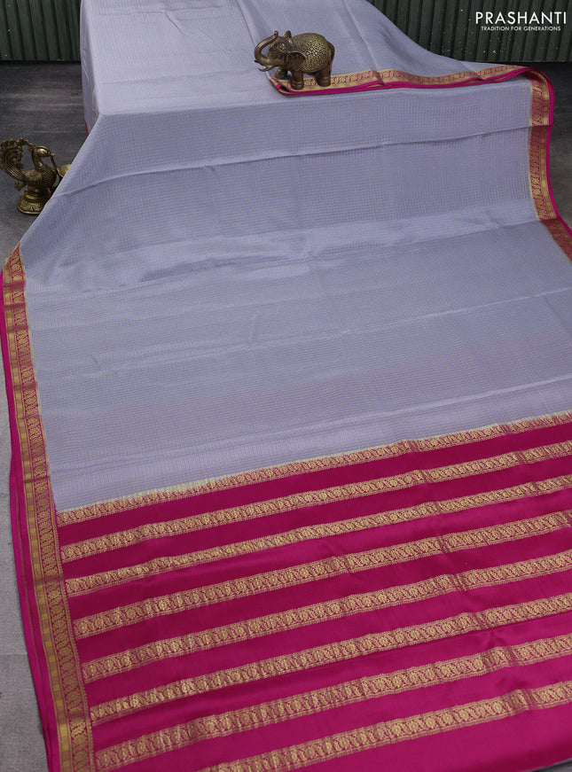 Pure mysore silk saree grey and pink with allover small zari woven checked pattern and zari woven border