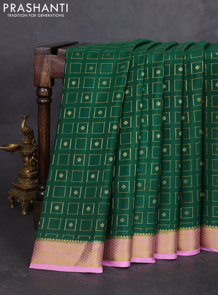 Pure mysore silk saree green and light pink with allover zari woven geometric buttas and zari woven border