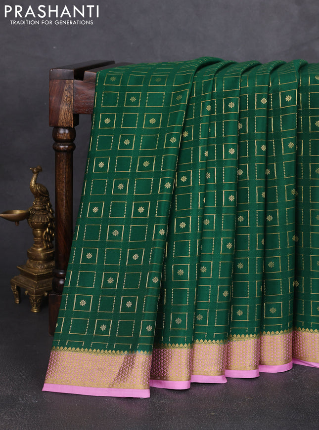 Pure mysore silk saree green and light pink with allover zari woven geometric buttas and zari woven border