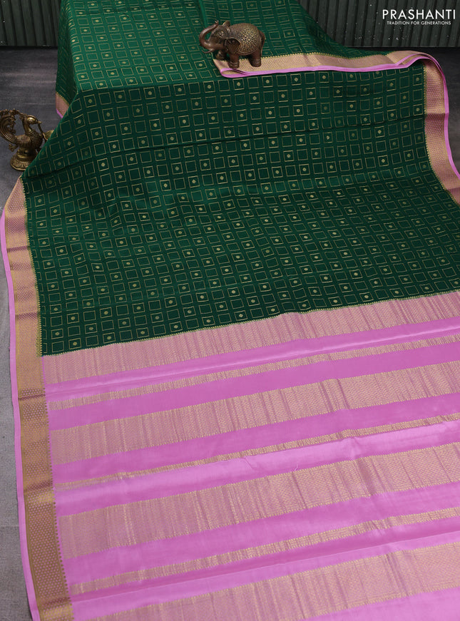 Pure mysore silk saree green and light pink with allover zari woven geometric buttas and zari woven border