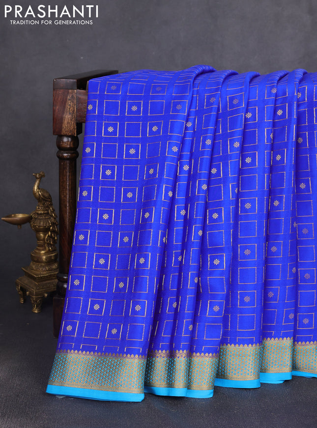 Pure mysore silk saree royal blue and cs blue with allover zari woven geometric buttas and zari woven border