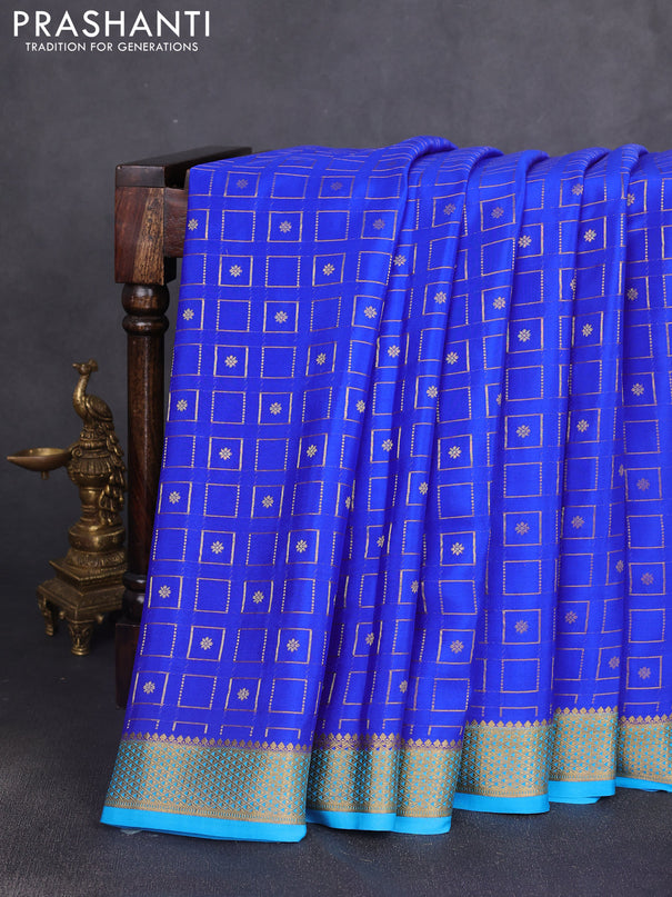 Pure mysore silk saree royal blue and cs blue with allover zari woven geometric buttas and zari woven border