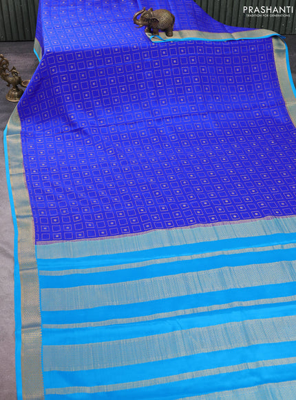 Pure mysore silk saree royal blue and cs blue with allover zari woven geometric buttas and zari woven border