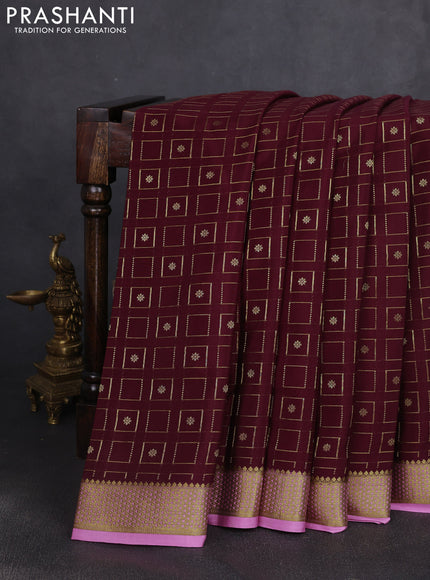 Pure mysore silk saree wine shade and light pink with allover zari woven geometric buttas and zari woven border