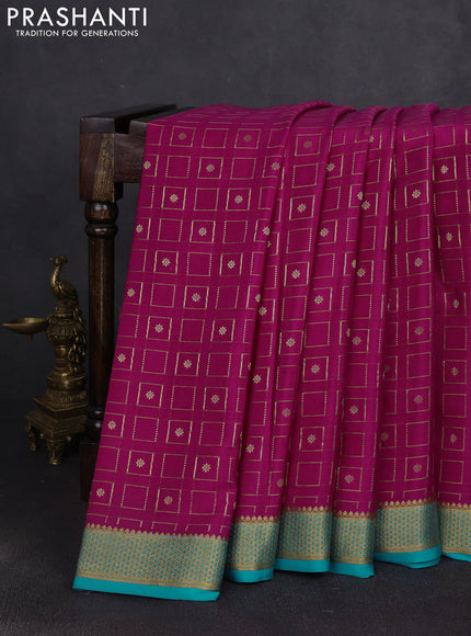 Pure mysore silk saree pink and teal blue with allover zari woven geometric buttas and zari woven border