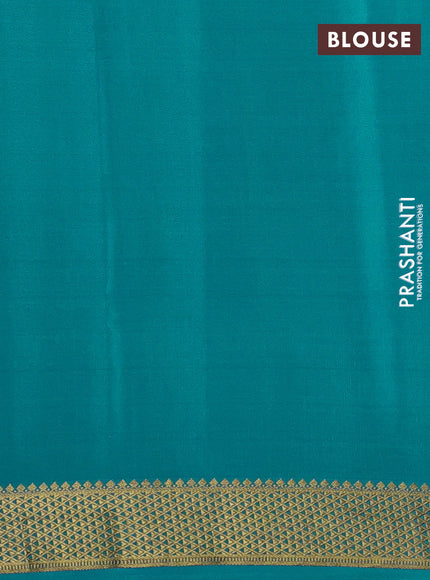 Pure mysore silk saree pink and teal blue with allover zari woven geometric buttas and zari woven border