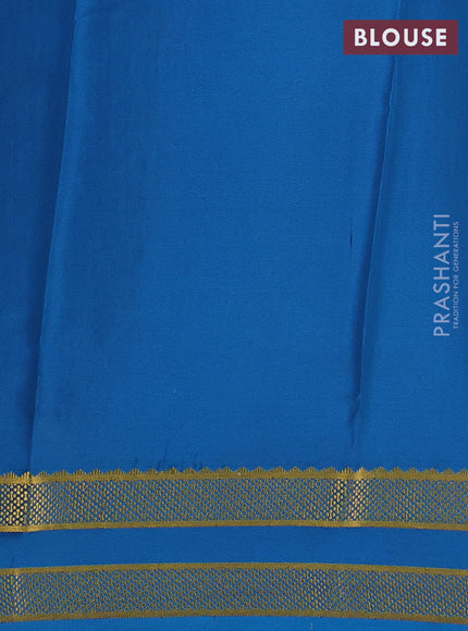 Pure mysore silk saree dark mustard and peacock blue with allover small zari checks & buttas and rettapet zari woven border