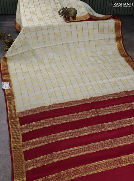 Pure mysore silk saree cream and red with allover zari checks & buttas and zari woven border