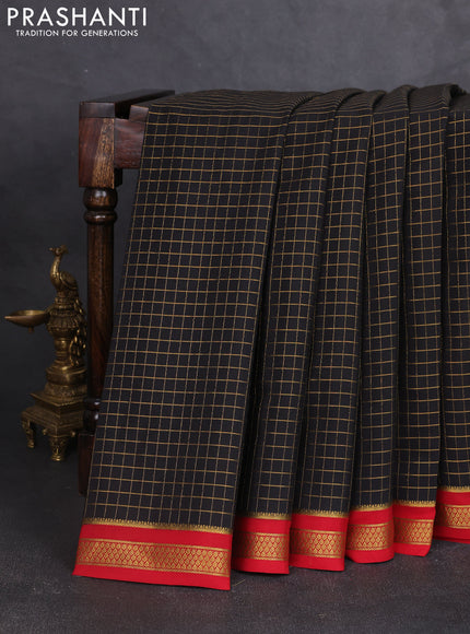 Pure mysore silk saree black and red with allover zari woven checked pattern and zari woven border