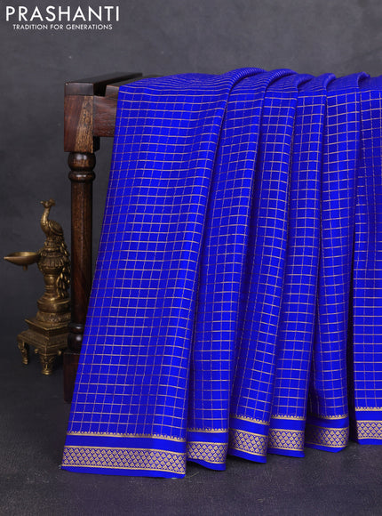 Pure mysore silk saree royal blue with allover zari woven checked pattern and zari woven border