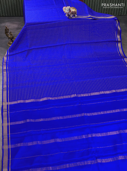 Pure mysore silk saree royal blue with allover zari woven checked pattern and zari woven border