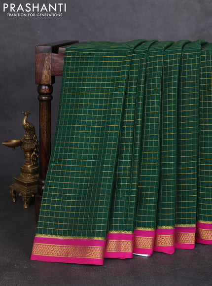 Pure mysore silk saree bottle green and pink with allover zari woven checked pattern and zari woven border