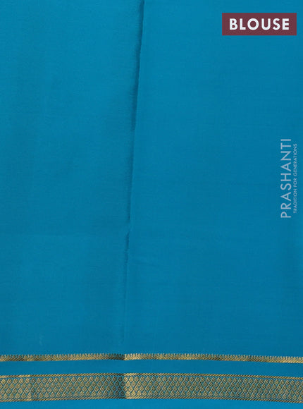 Pure mysore silk saree violet and teal blue with allover zari woven checked pattern and zari woven border