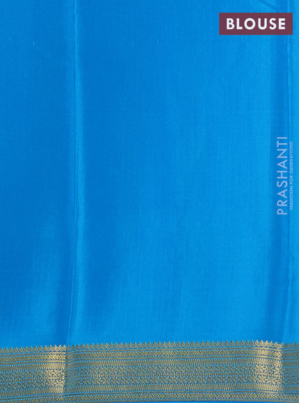 Pure mysore silk saree royal blue and teal blue with allover small zari checks & buttas and zari woven border