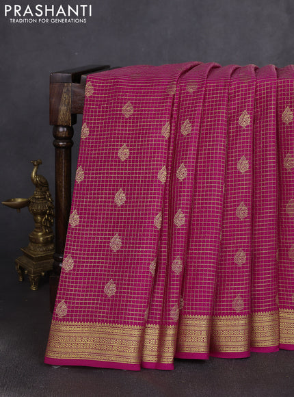 Pure mysore silk saree pink with allover small zari checks & buttas and zari woven border