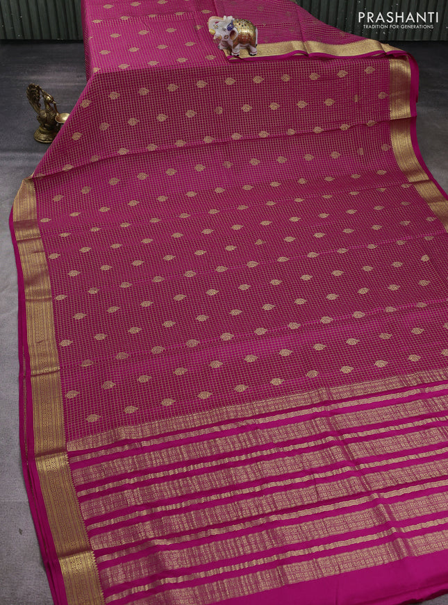 Pure mysore silk saree pink with allover small zari checks & buttas and zari woven border