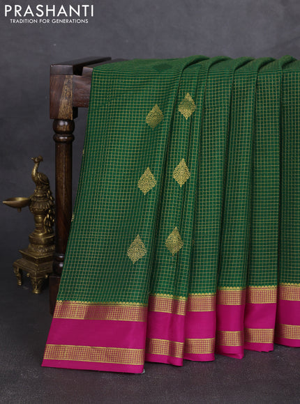 Pure mysore silk saree green and pink with allover small zari checks & buttas and rettapet zari woven border