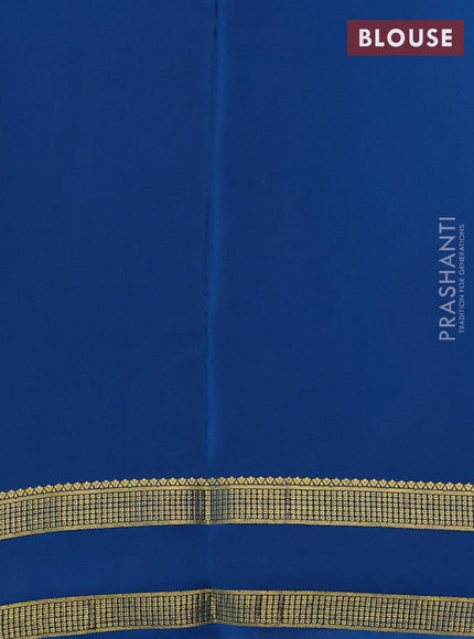 Pure mysore silk saree mustard yellow and peacock blue with allover small zari checks & buttas and rettapet zari woven border