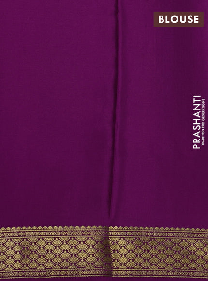 Pure mysore partly silk saree teal green shade and purple with allover zari woven checked pattern and zari woven border
