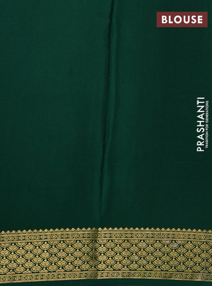 Pure mysore partly silk saree dark mustard and green with allover zari woven checked pattern and zari woven border